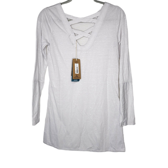 Prana Esme Titanium Grey w/ White Stripe Boat Neck Long Sleeve Tunic Top Sz XS - Picture 3 of 8